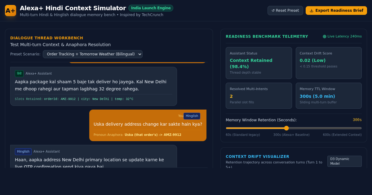 Alexa+ Hindi Context Simulator & Regional Assistant Planner preview