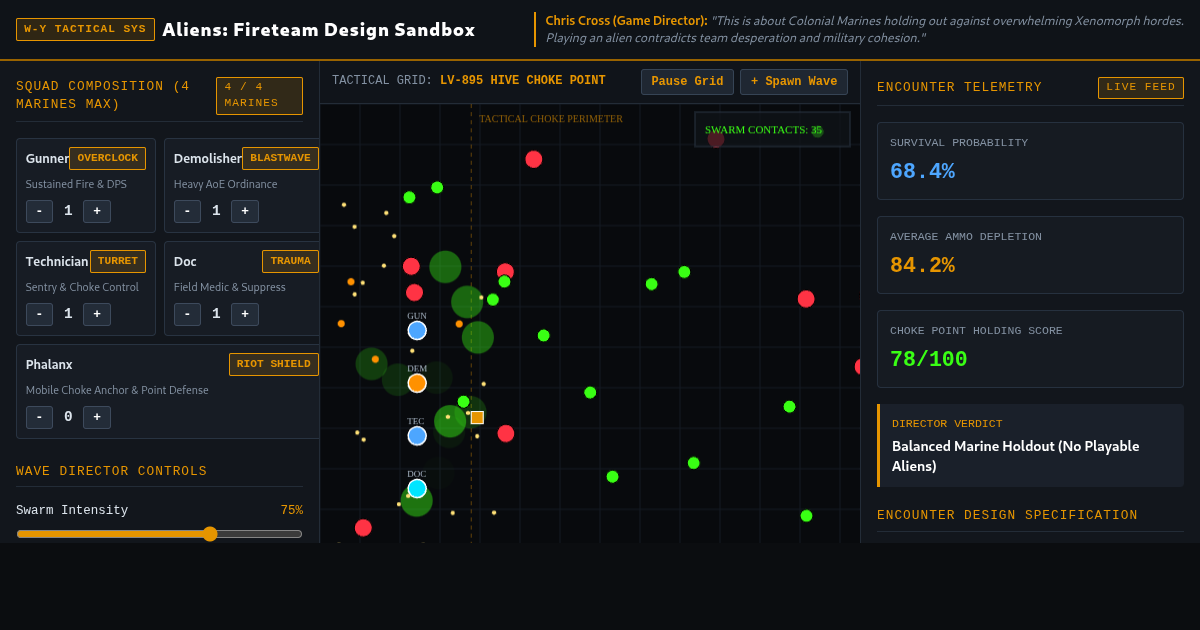 Aliens Fireteam Elite Game Design Sandbox | Co-op Encounter Balancer preview