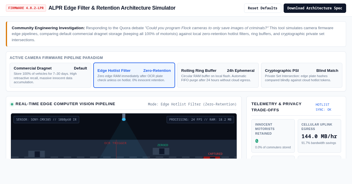 ALPR Edge Filter & Retention Architecture Simulator preview