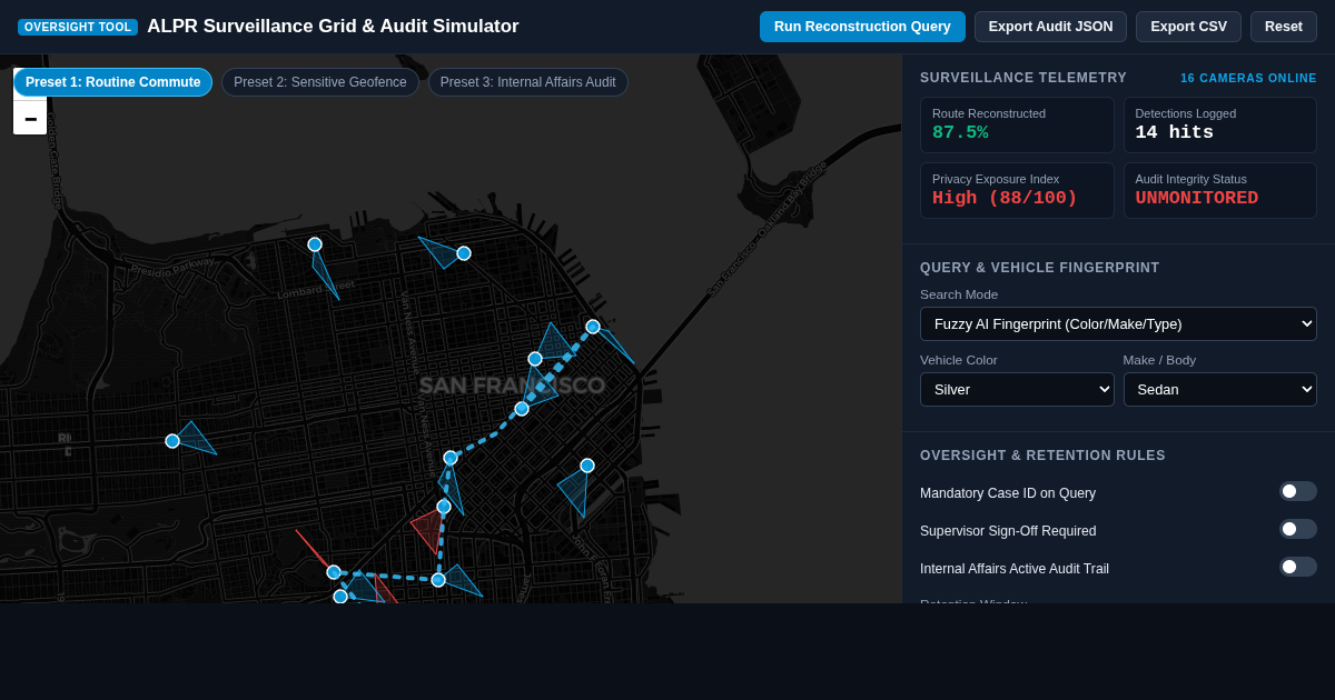 ALPR Surveillance Grid & Audit Simulator preview