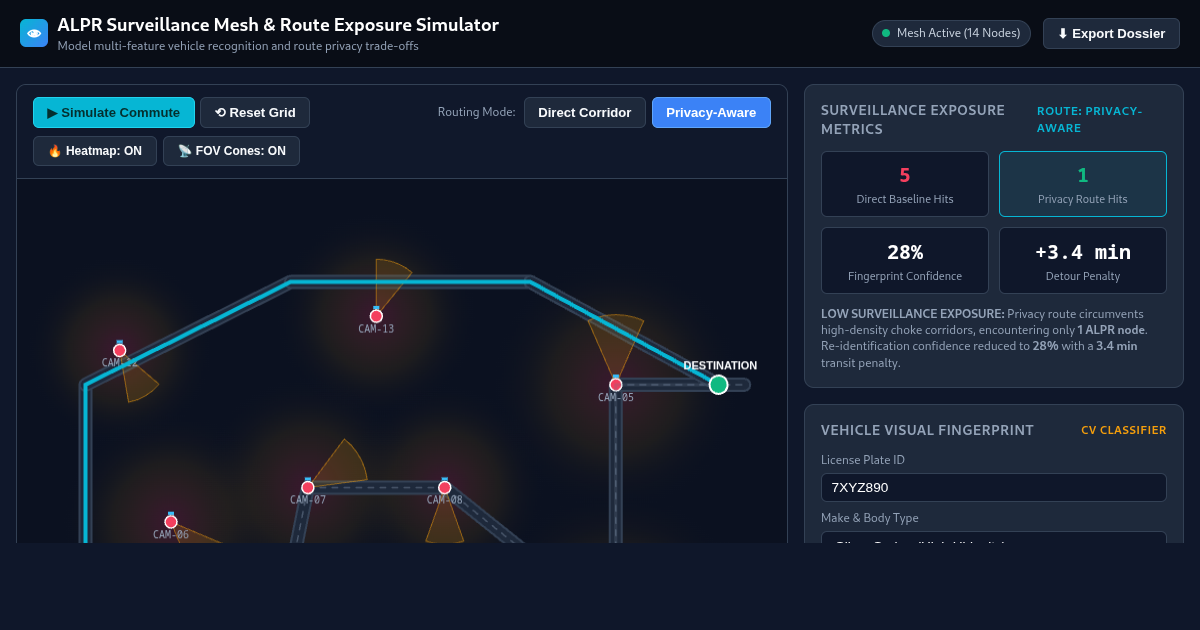 ALPR Surveillance Mesh & Route Exposure Simulator preview