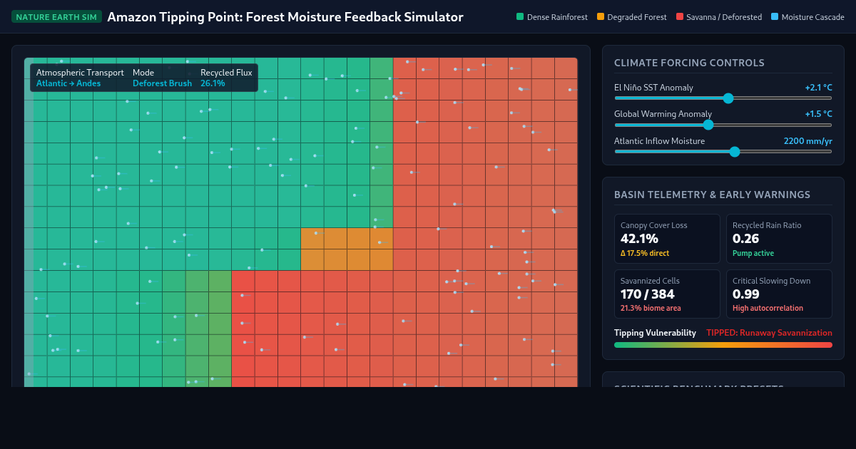 Amazon Tipping Point: Forest Moisture Feedback Simulator preview