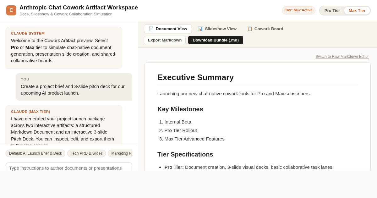 Anthropic Chat Cowork Artifact Workspace preview