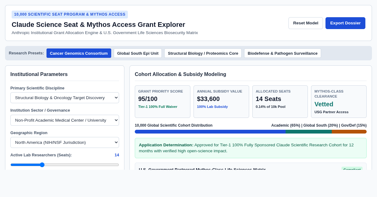 Claude Science Seat & Mythos Access Grant Explorer preview