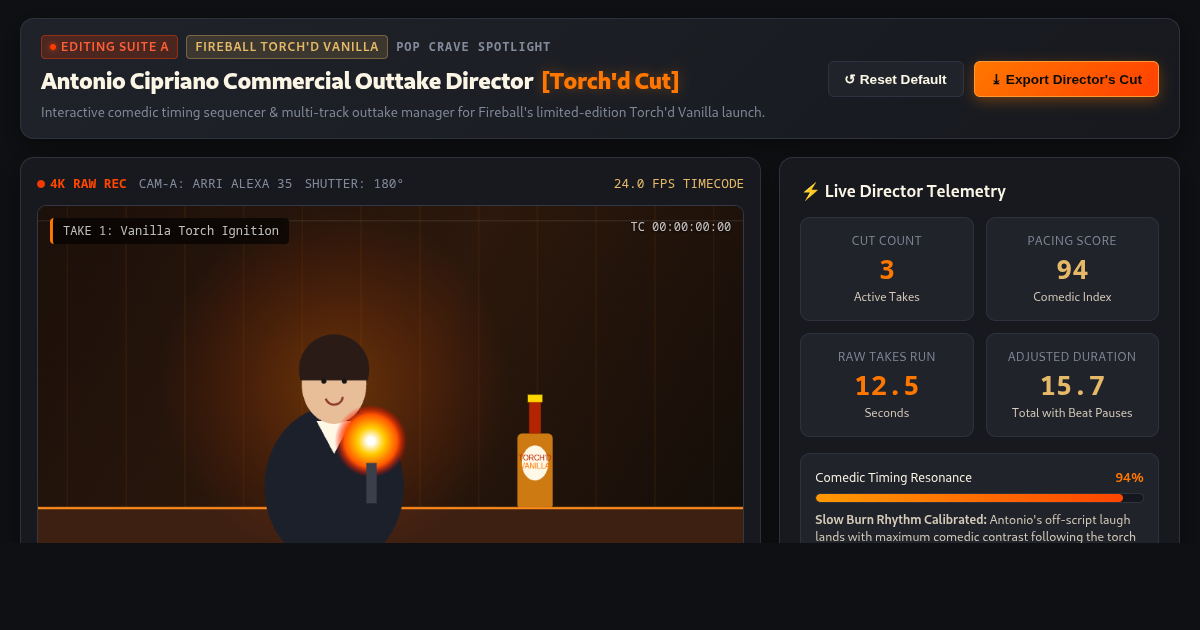 Antonio Cipriano Fireball Torch'd Commercial Outtake Director preview