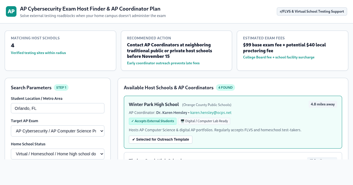 AP Cybersecurity Exam Host Finder & AP Coordinator Plan preview