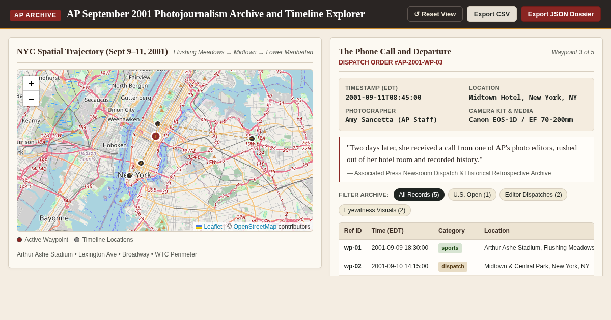 AP September 2001 Photojournalism Archive and Timeline Explorer preview