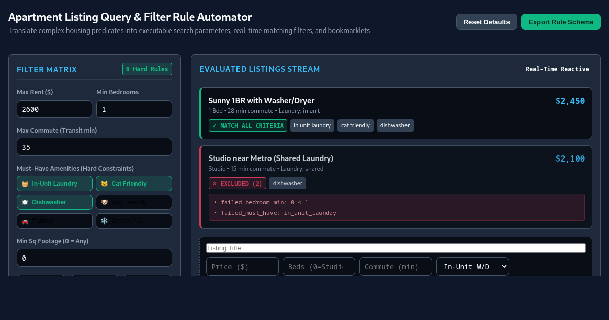 Apartment Listing Query & Filter Rule Automator preview