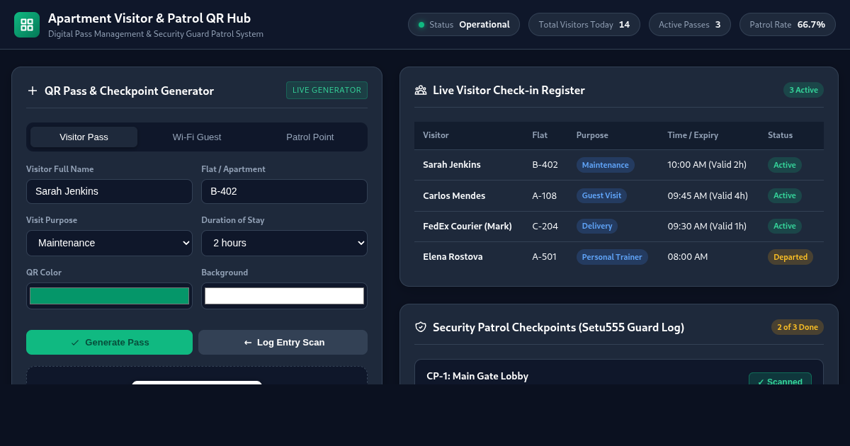 Apartment Visitor & Patrol QR Hub preview
