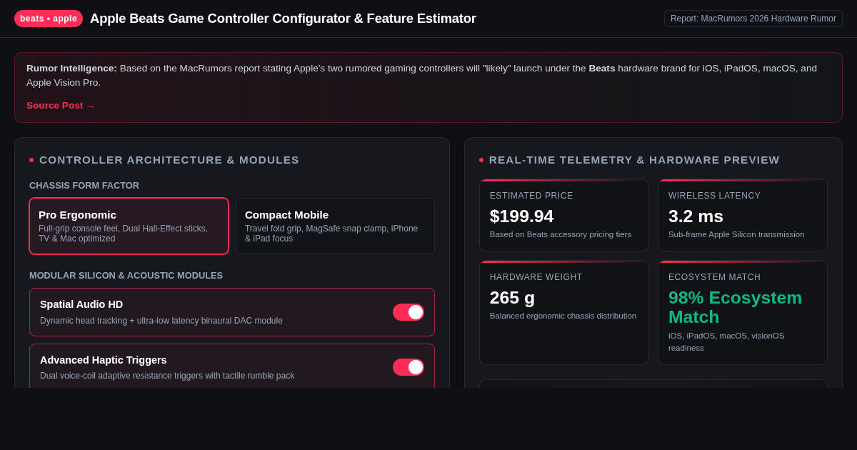 Apple Beats Game Controller Configurator & Feature Estimator preview