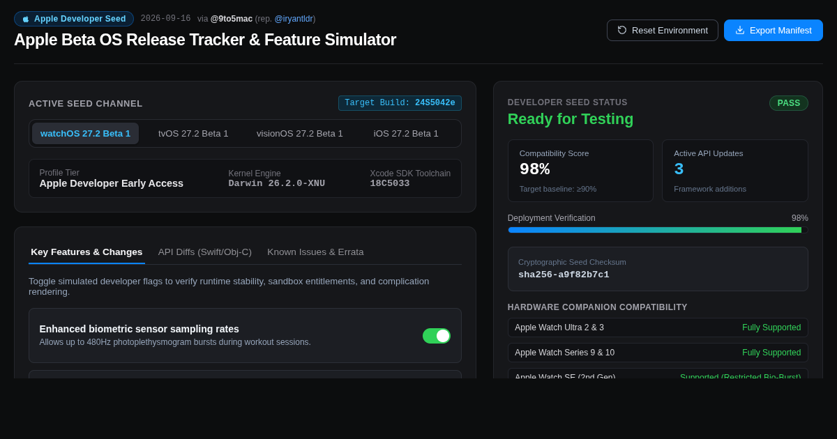 Apple Beta OS Release Tracker & Feature Simulator preview