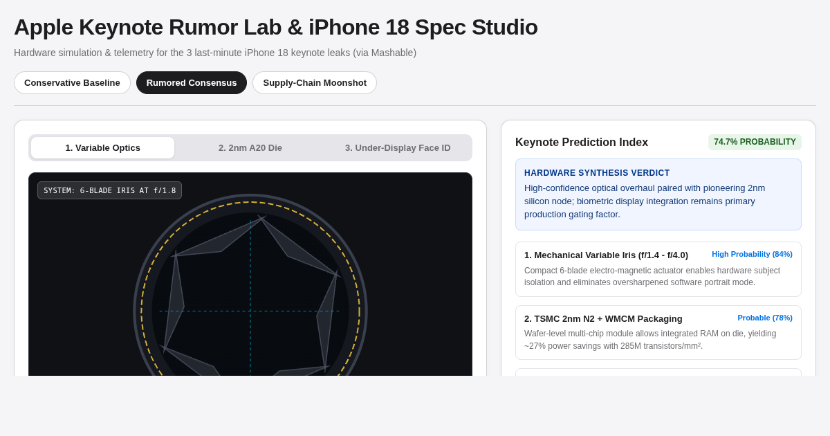 Apple Keynote Rumor Lab & iPhone 18 Spec Studio preview