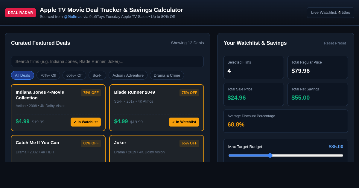Apple TV Movie Deal Tracker & Savings Calculator preview