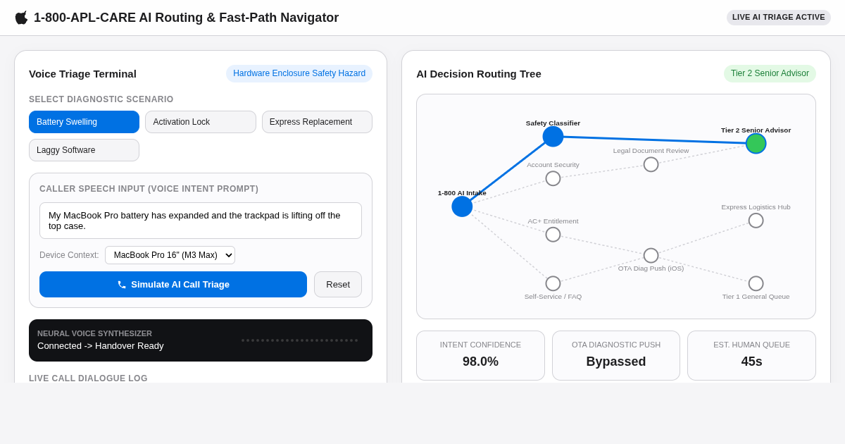 AppleCare AI Voice Routing Simulator & Fast-Path Navigator preview