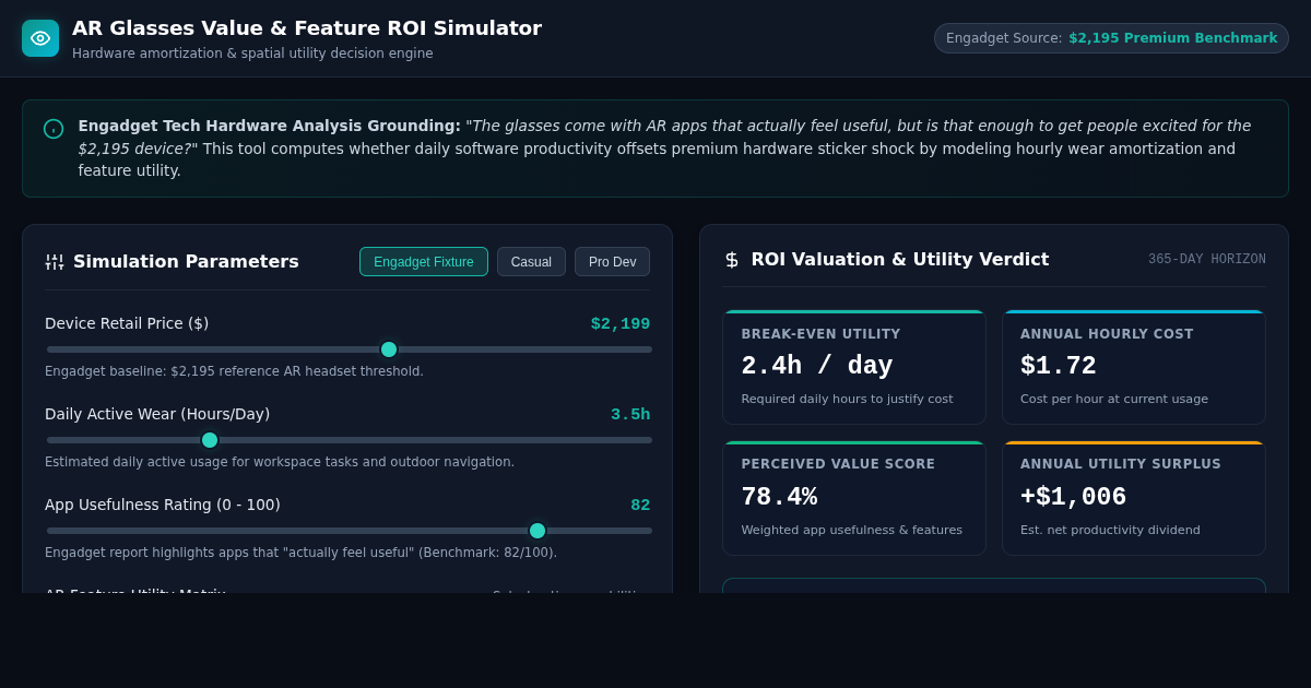 AR Glasses Value & Feature ROI Simulator preview