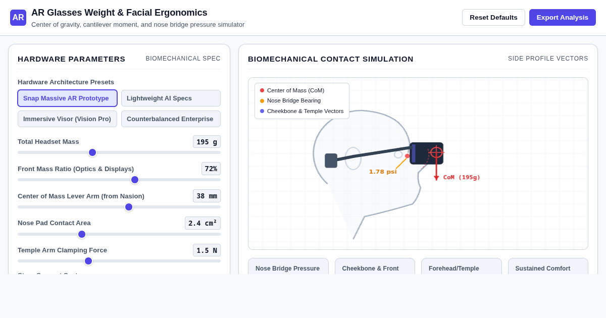 AR Glasses Ergonomics & Weight Distribution Calculator preview