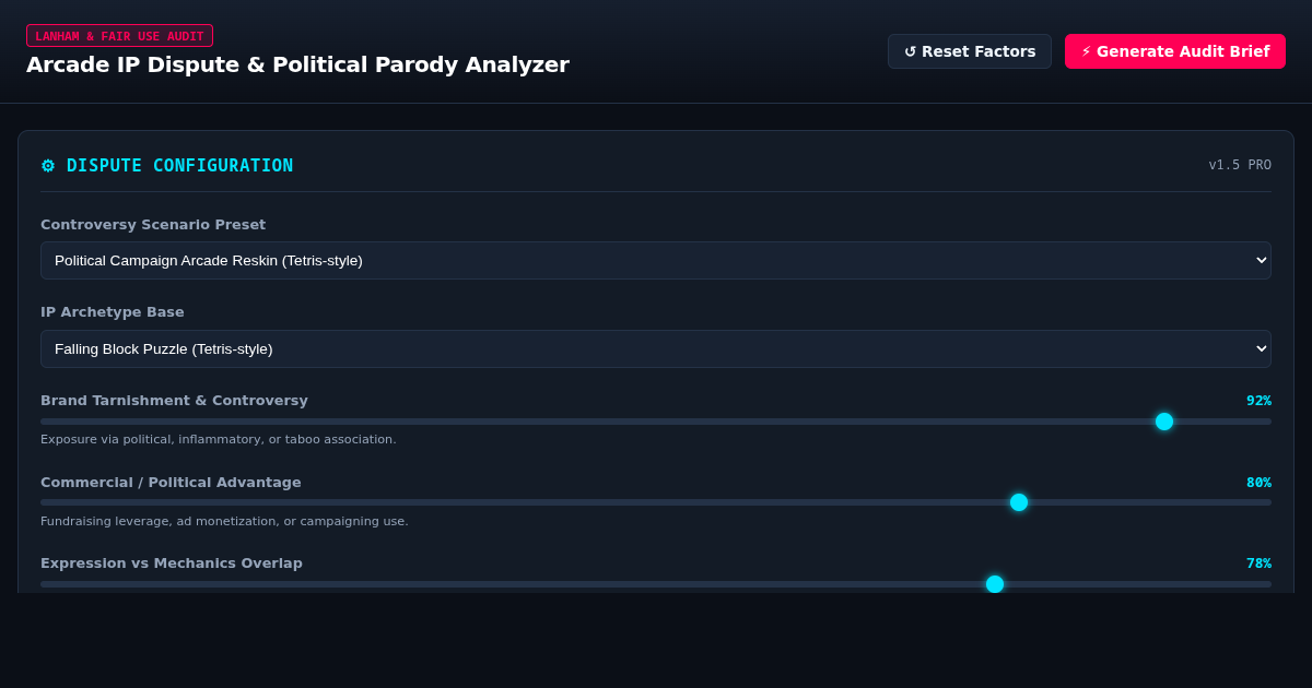 Arcade IP Dispute & Political Parody Analyzer preview