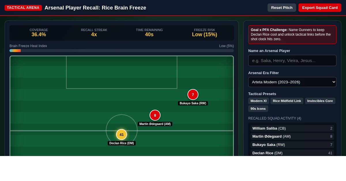 Arsenal Player Recall Arena: Declan Rice Brain Freeze Challenge preview