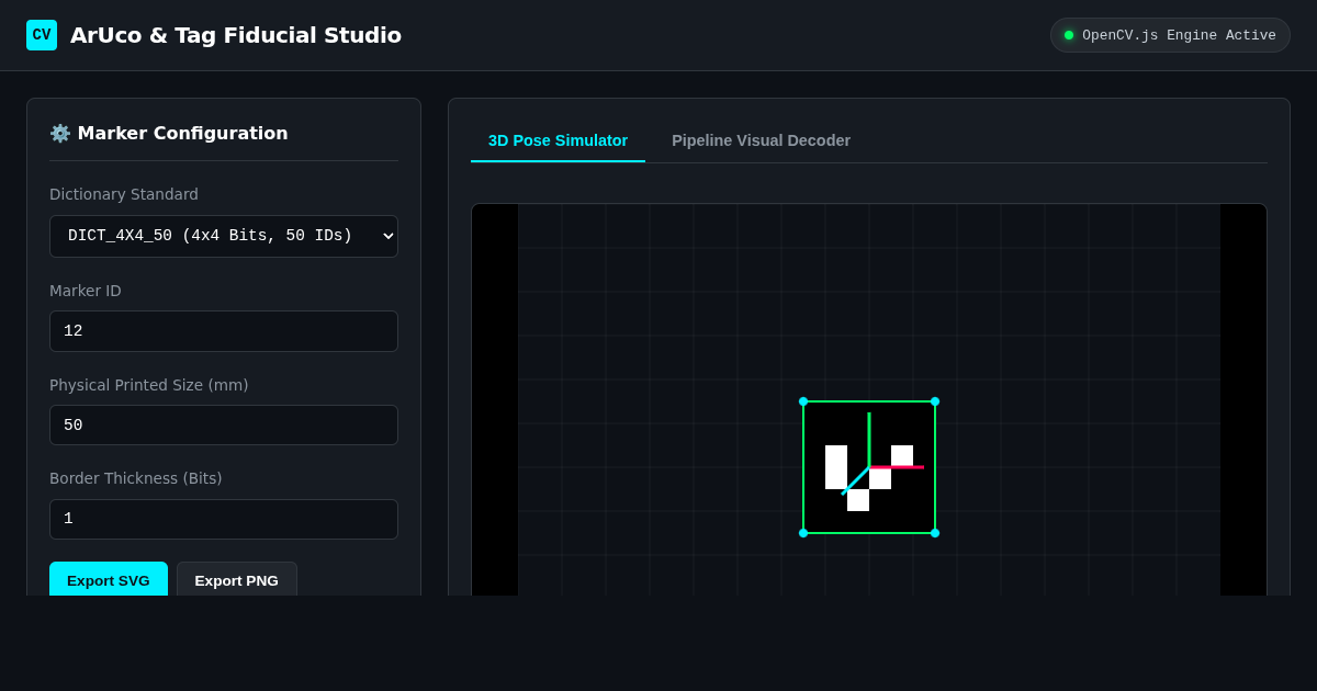 ArUco & Tag Fiducial Marker Studio & Pose Simulator preview