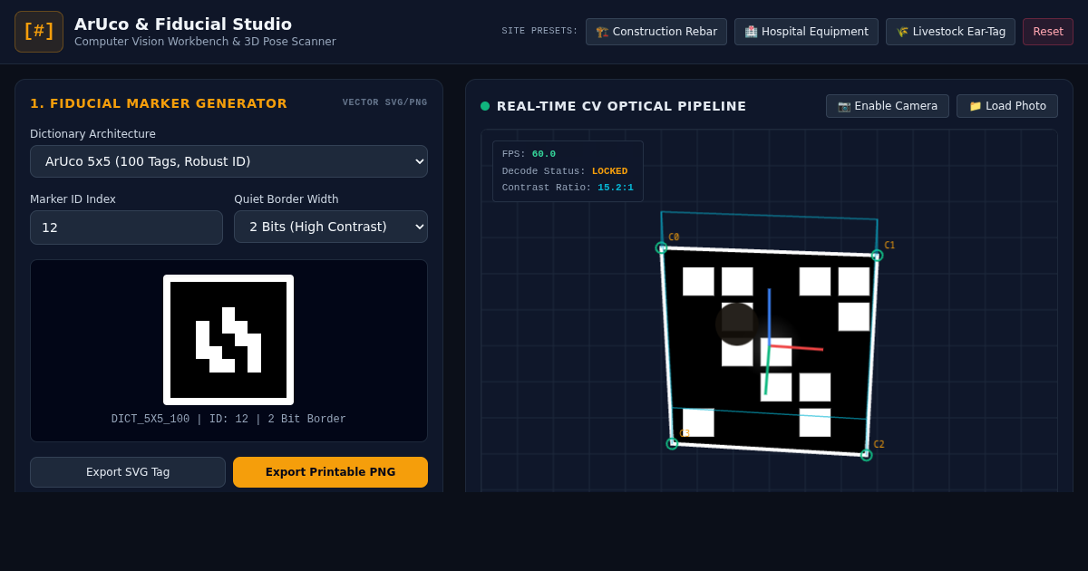 ArUco & Fiducial Marker Studio: Visual Tag Generator & 3D Pose Scanner preview