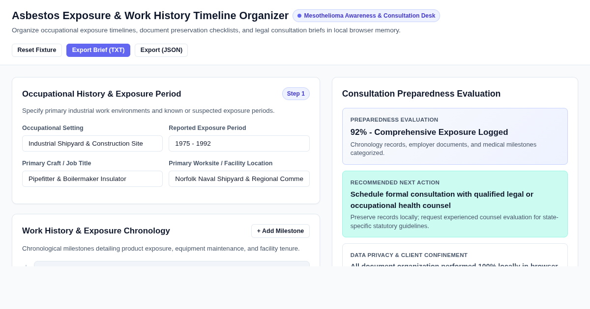Asbestos Exposure & Work History Timeline Organizer preview