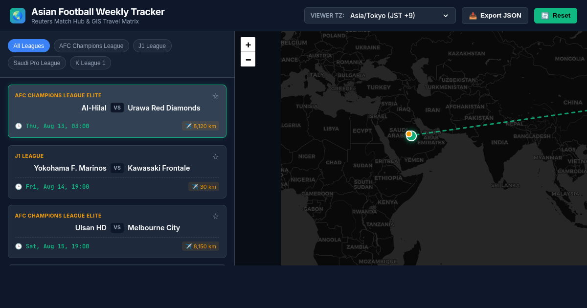 Asian Football Weekly Tracker & Match Hub preview