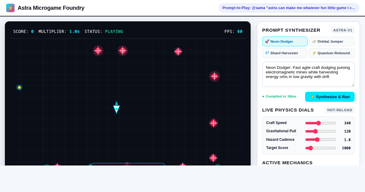 Astra Microgame Foundry: Instant Prompt-to-Play Game Engine preview