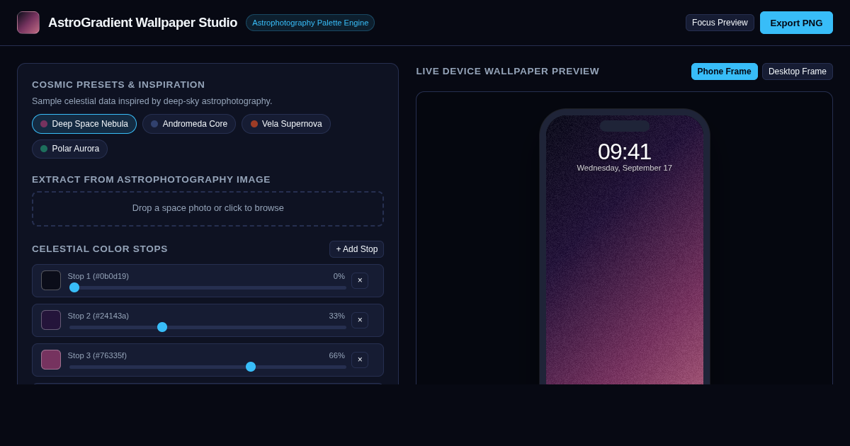 AstroGradient Wallpaper Studio — Cosmic Gradient Creator preview
