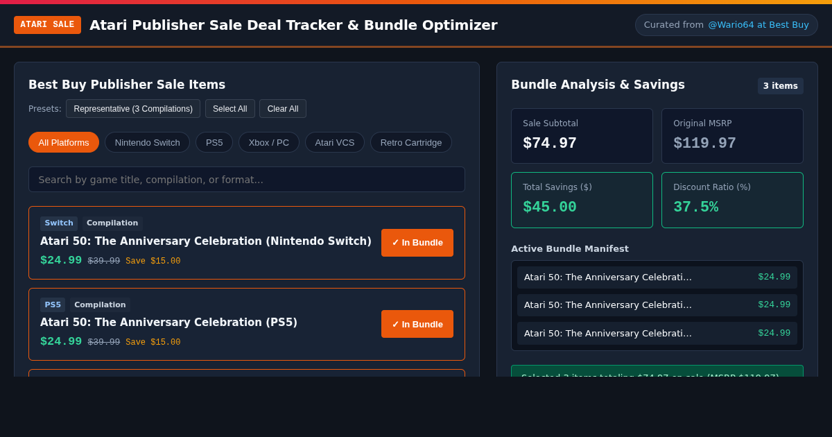 Atari Publisher Sale Deal Tracker & Bundle Optimizer preview