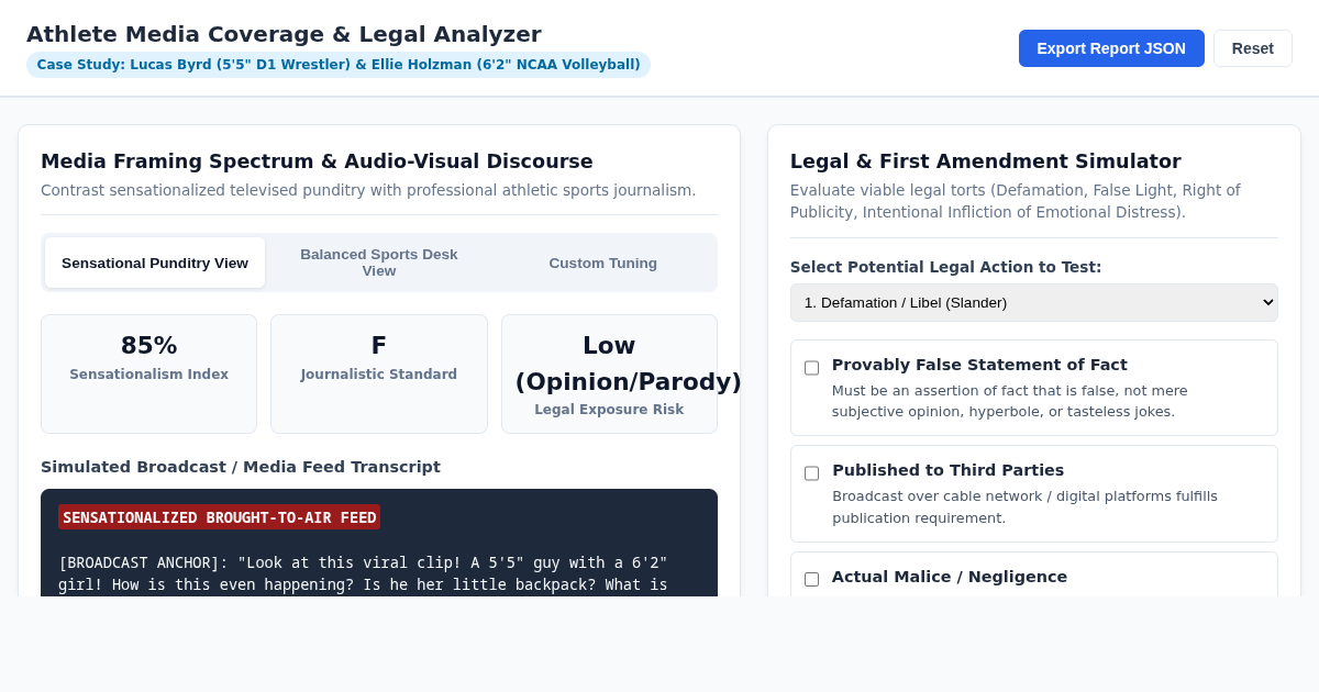 Athlete Media Coverage & Legal Discourse Analyzer preview
