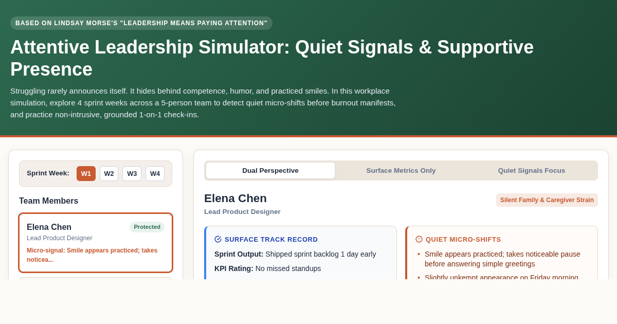 Attentive Leadership Simulator: Quiet Signals & Supportive Presence preview