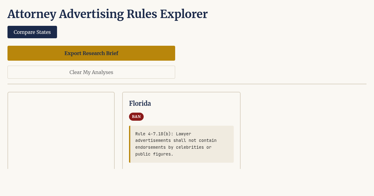 Attorney Advertising Rules Explorer: Celebrity Endorsement Bans & the First Amendment preview