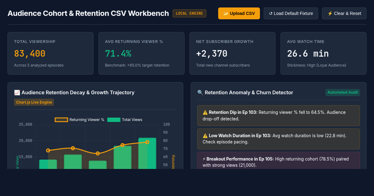 Audience Cohort & Retention CSV Workbench preview