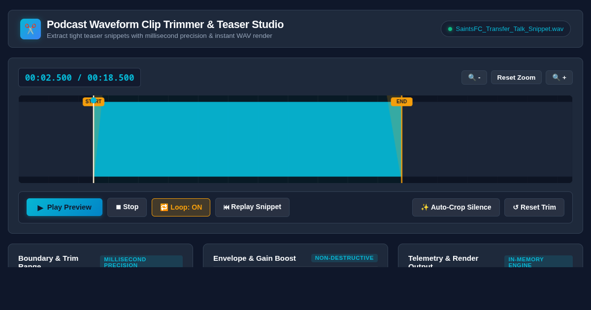 Podcast Waveform Clip Trimmer & Teaser Studio preview