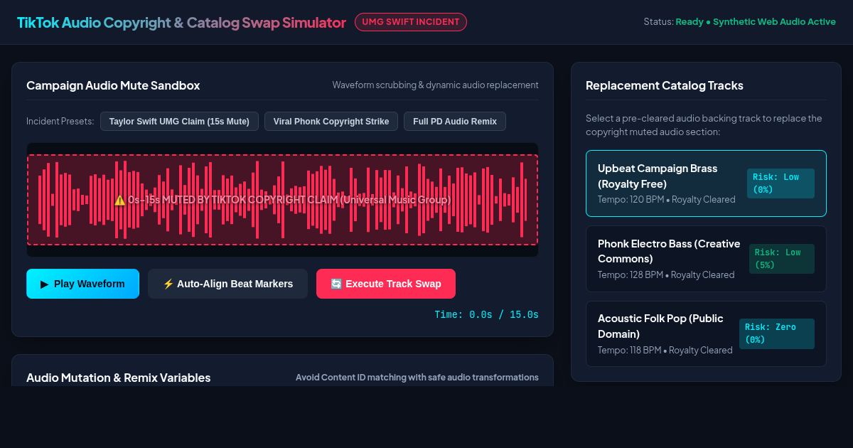 TikTok Audio Copyright & Catalog Swap Simulator preview