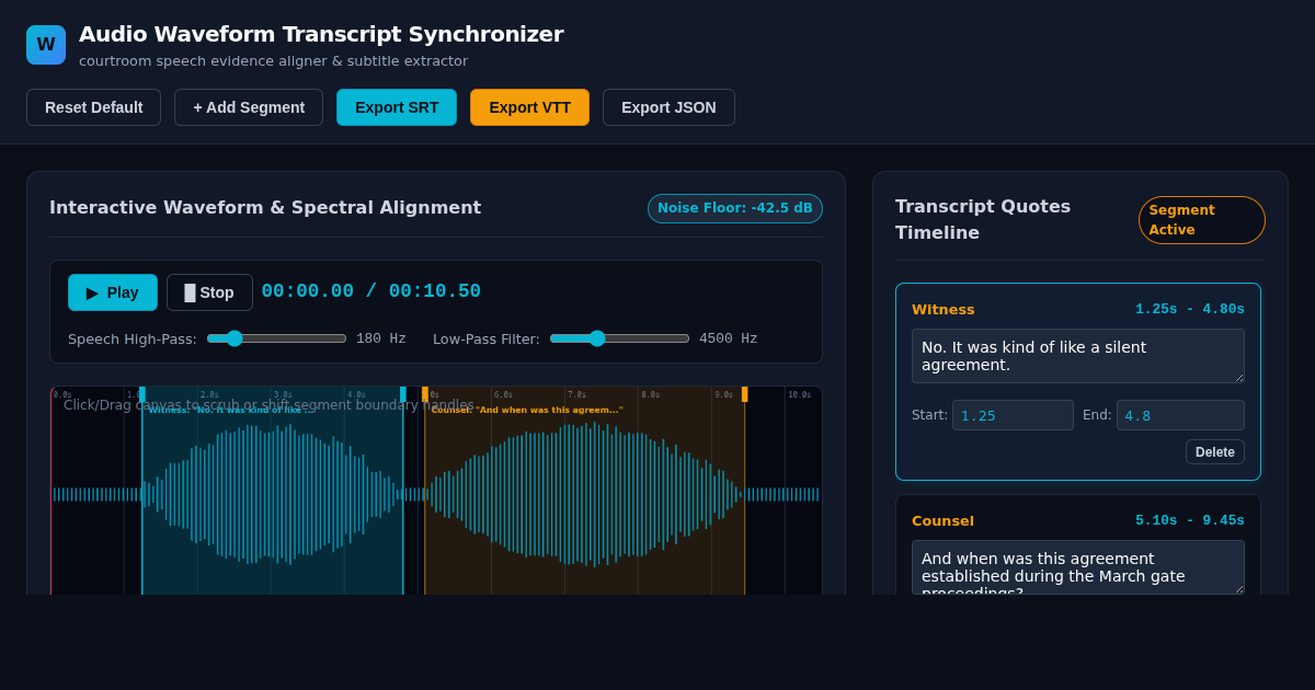 Audio Transcript Waveform Synchronizer & Evidence Extractor preview