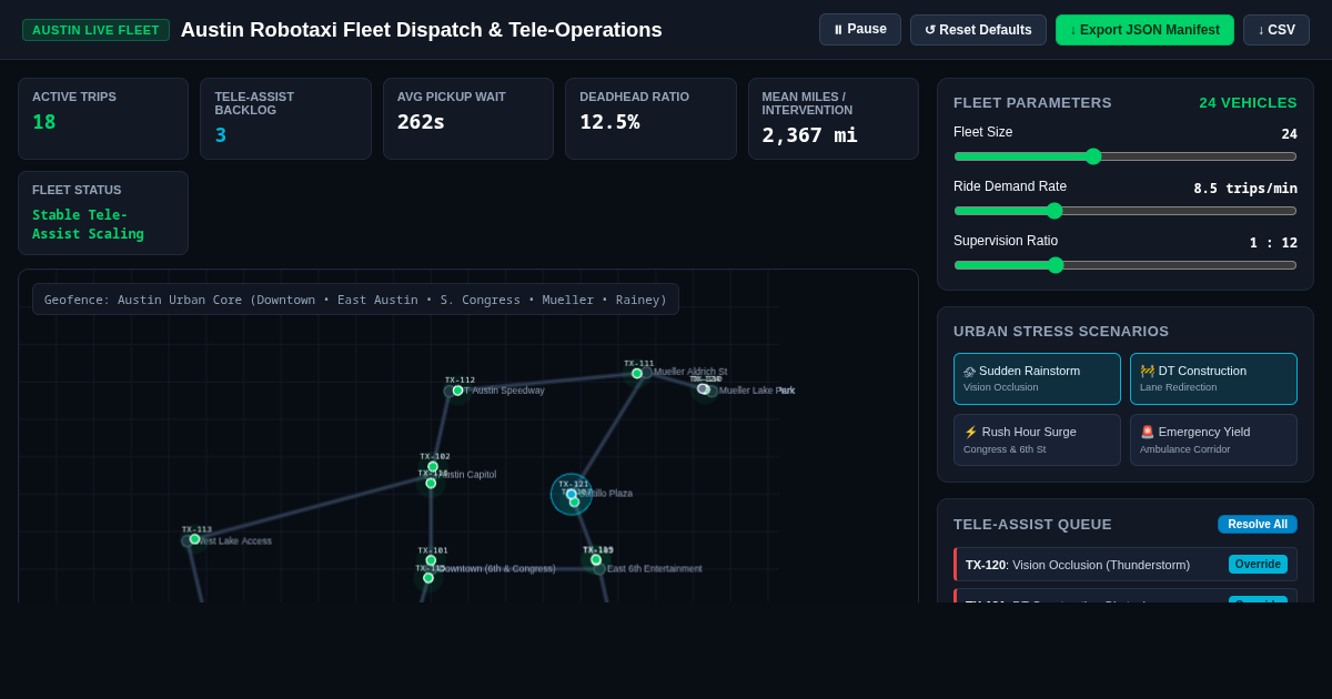 Austin Robotaxi Fleet Dispatch & Tele-Operations Simulator preview