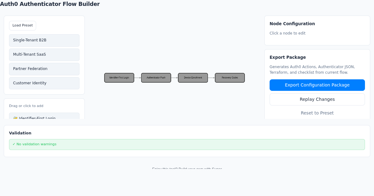 Auth0 Authenticator Flow Builder preview
