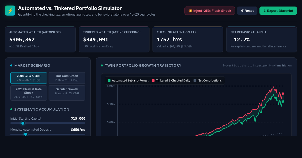 Automated vs. Tinkered Portfolio Simulator | The Checking Tax Engine preview