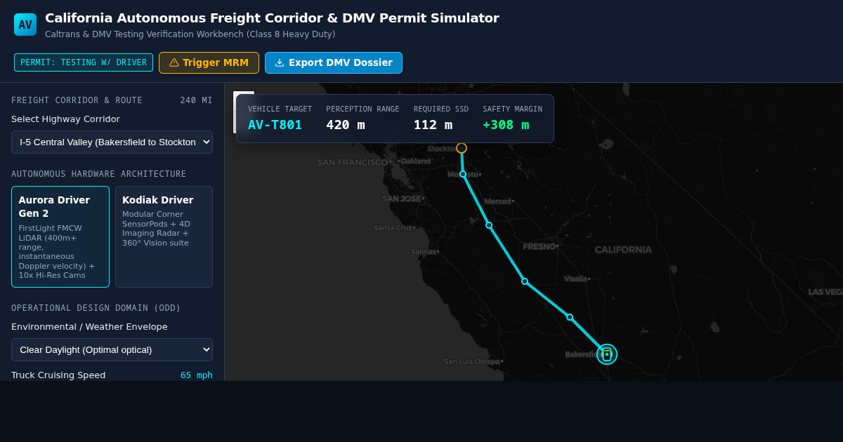Autonomous Freight Corridor & CA DMV Permit Simulator preview