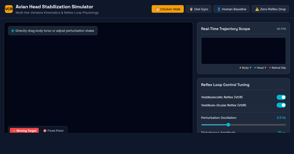 Avian Head Stabilization Simulator: Biomechanics & Reflex Loops preview