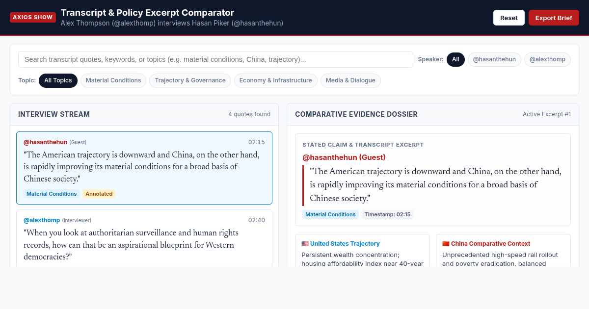 The Axios Show: Transcript & Policy Excerpt Comparator preview