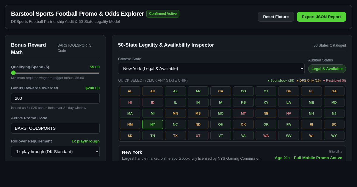 Barstool Sports Football Promo Value & Odds Explorer preview