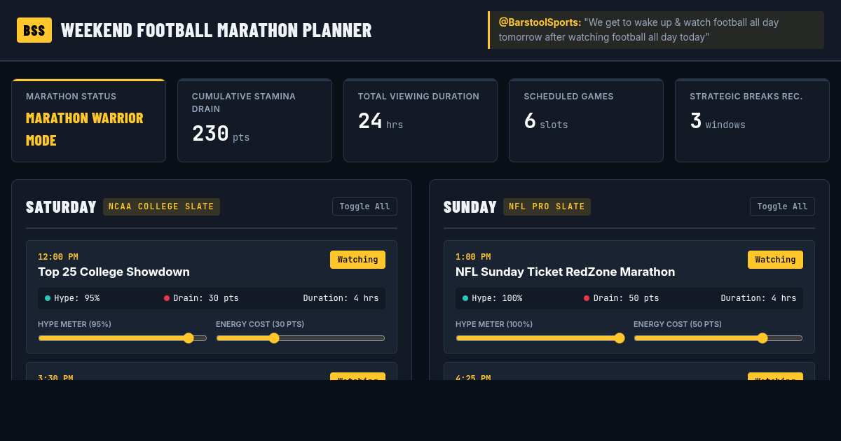 Barstool Weekend Football Marathon Planner preview