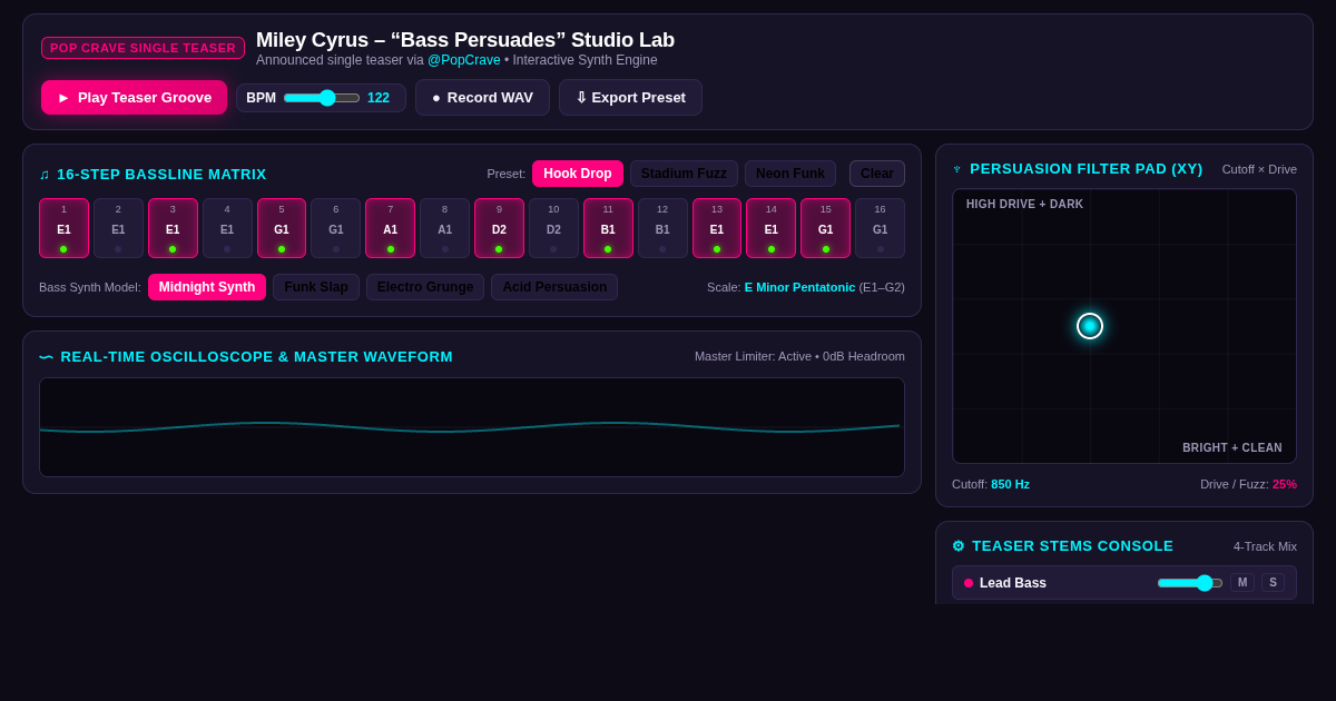 Miley Cyrus 'Bass Persuades' Teaser Lab | Interactive Bassline Studio preview