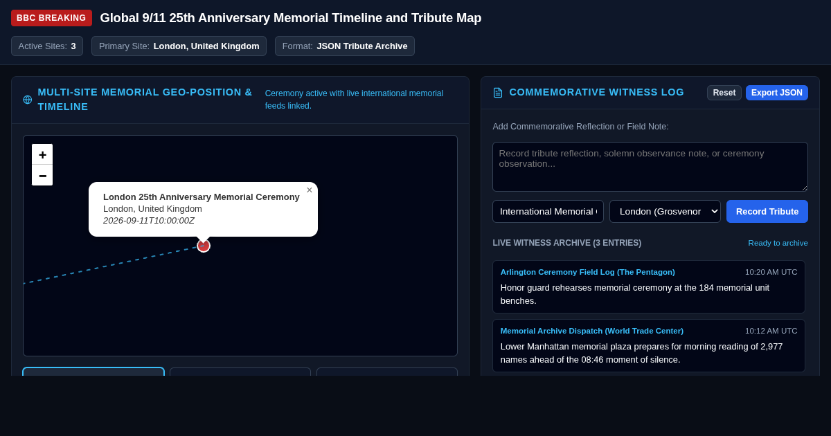 Global 9/11 25th Anniversary Memorial Timeline and Tribute Map preview