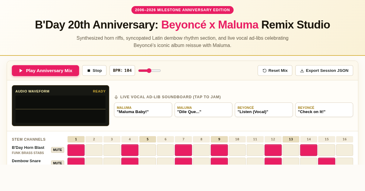 B'Day 20th Anniversary Studio: Beyoncé x Maluma Remix Sequencer preview