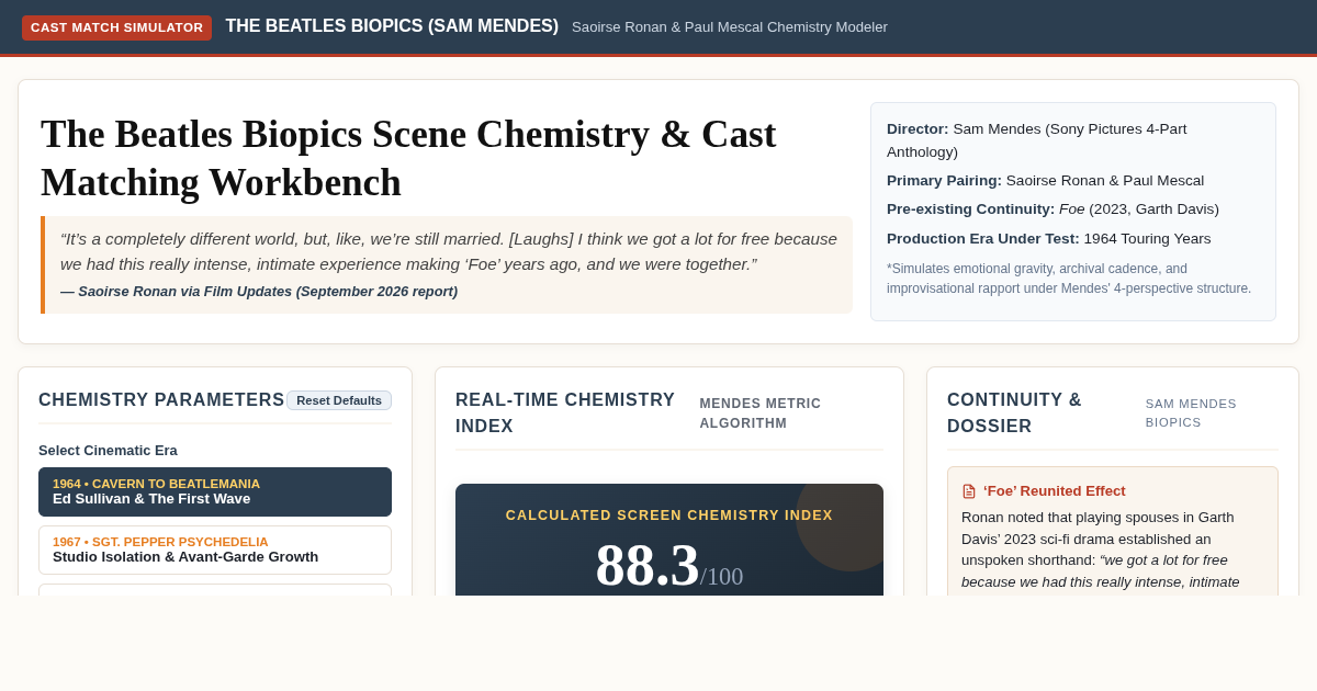 The Beatles Biopics Scene Chemistry & Cast Matching Workbench preview