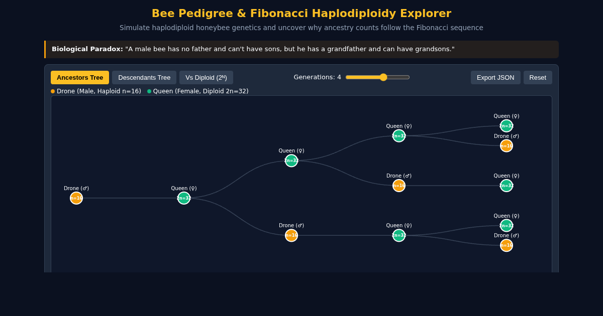 Bee Genealogy Paradox & Fibonacci Pedigree Simulator preview