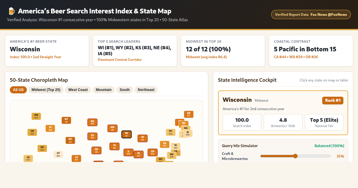 America’s Beer Search Interest Index & State Map preview